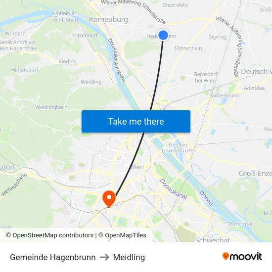 Gemeinde Hagenbrunn to Meidling map