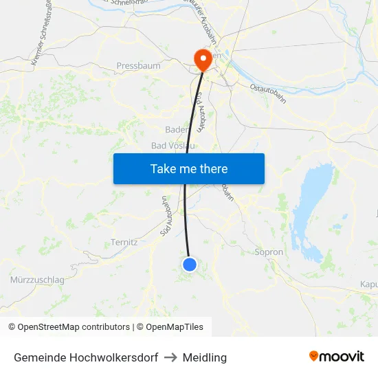 Gemeinde Hochwolkersdorf to Meidling map
