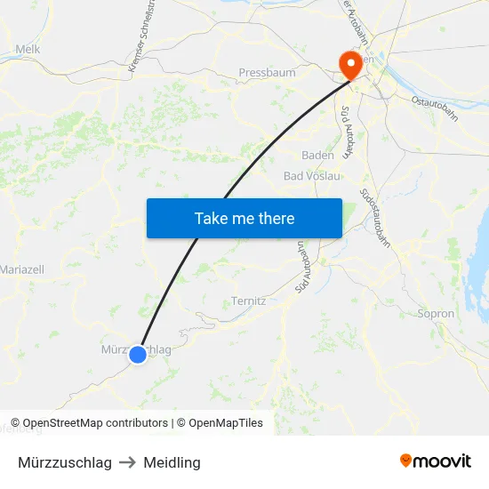 Mürzzuschlag to Meidling map