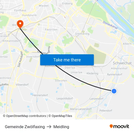Gemeinde Zwölfaxing to Meidling map