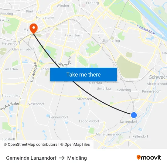 Gemeinde Lanzendorf to Meidling map