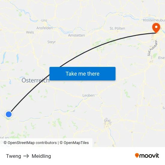 Tweng to Meidling map