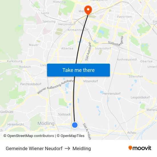 Gemeinde Wiener Neudorf to Meidling map