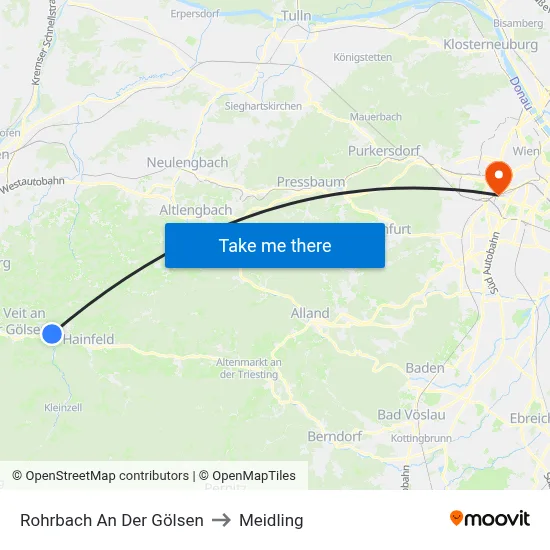 Rohrbach An Der Gölsen to Meidling map