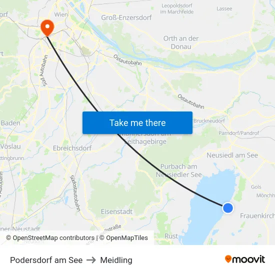 Podersdorf am See to Meidling map