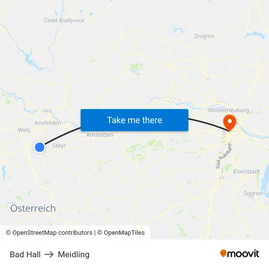 Bad Hall to Meidling map
