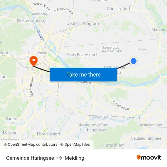 Gemeinde Haringsee to Meidling map