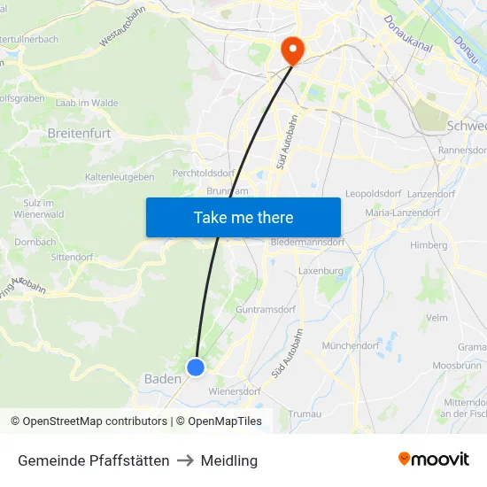 Gemeinde Pfaffstätten to Meidling map