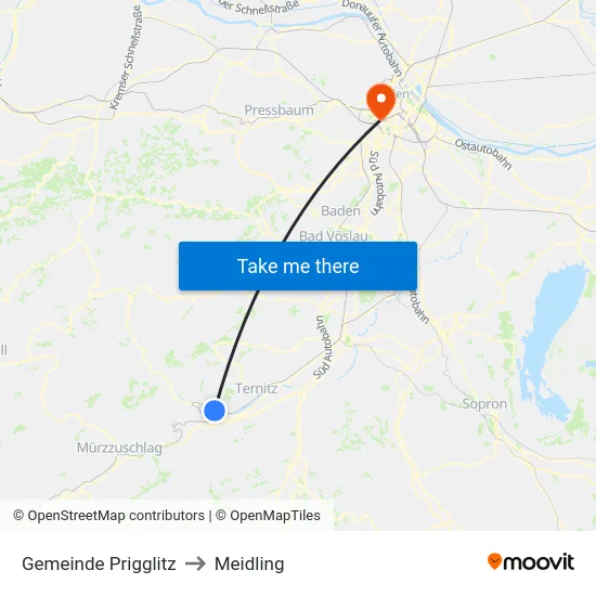 Gemeinde Prigglitz to Meidling map