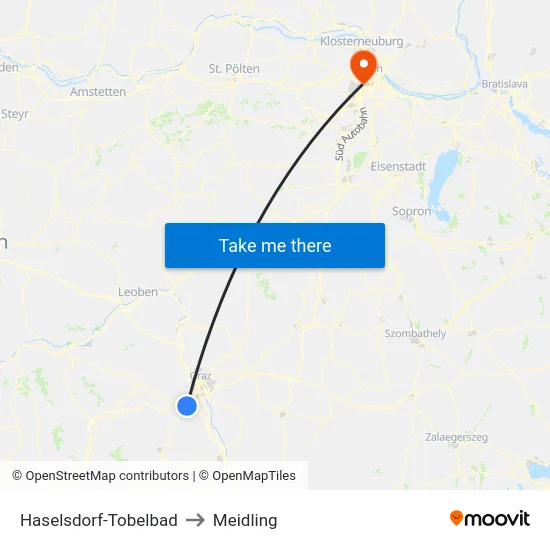 Haselsdorf-Tobelbad to Meidling map