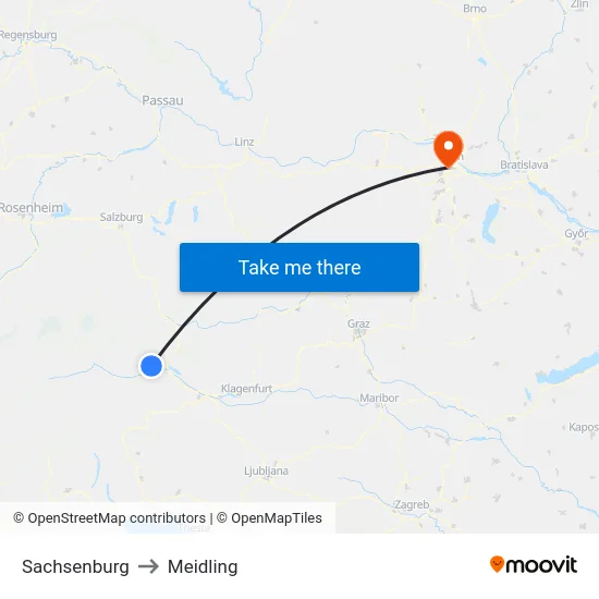Sachsenburg to Meidling map