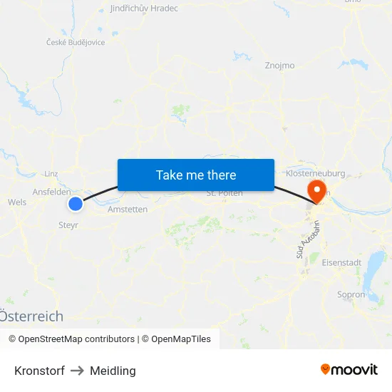 Kronstorf to Meidling map