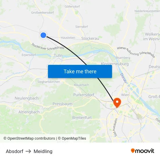 Absdorf to Meidling map