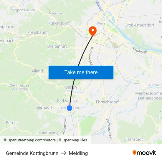 Gemeinde Kottingbrunn to Meidling map