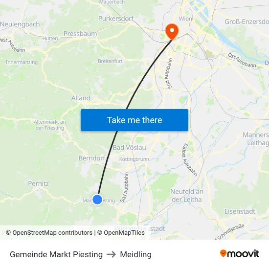 Gemeinde Markt Piesting to Meidling map
