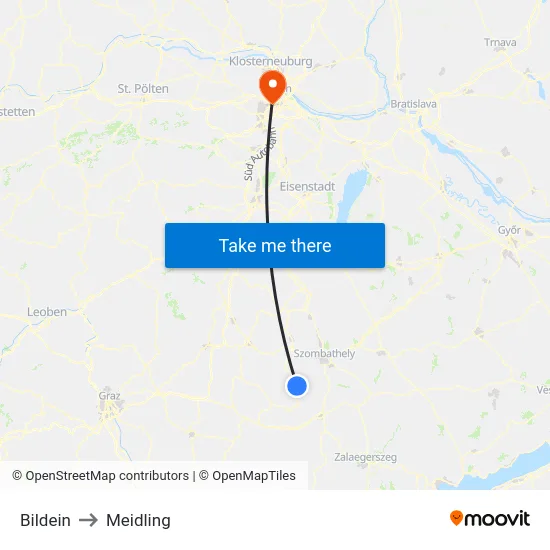 Bildein to Meidling map