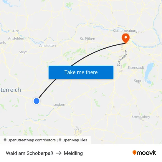 Wald am Schoberpaß to Meidling map