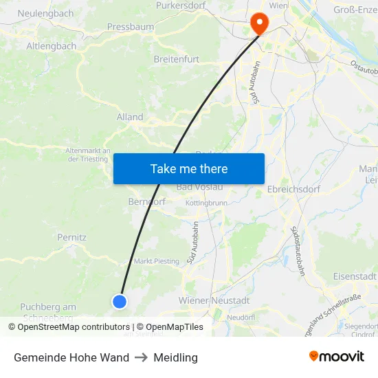 Gemeinde Hohe Wand to Meidling map