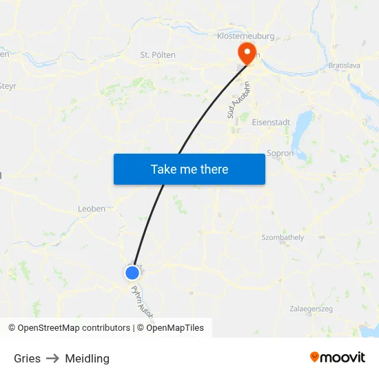 Gries to Meidling map