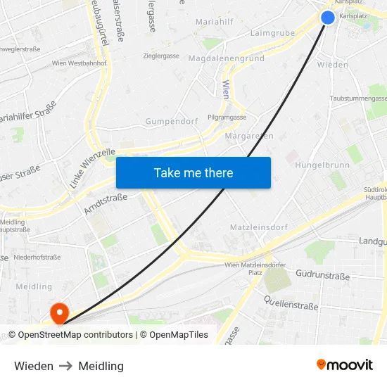 Wieden to Meidling map
