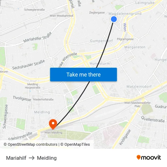 Mariahilf to Meidling map