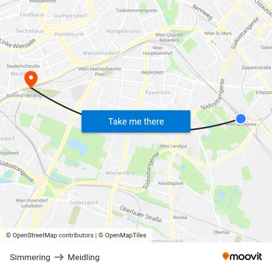 Simmering to Meidling map