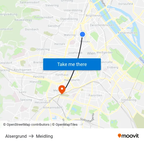 Alsergrund to Meidling map