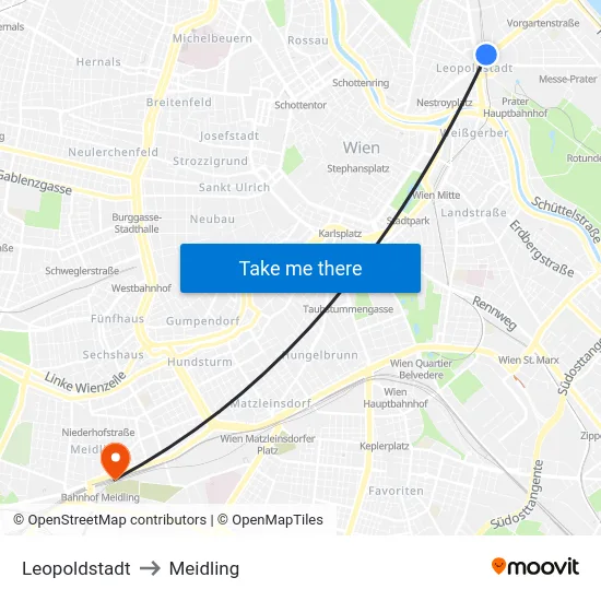 Leopoldstadt to Meidling map
