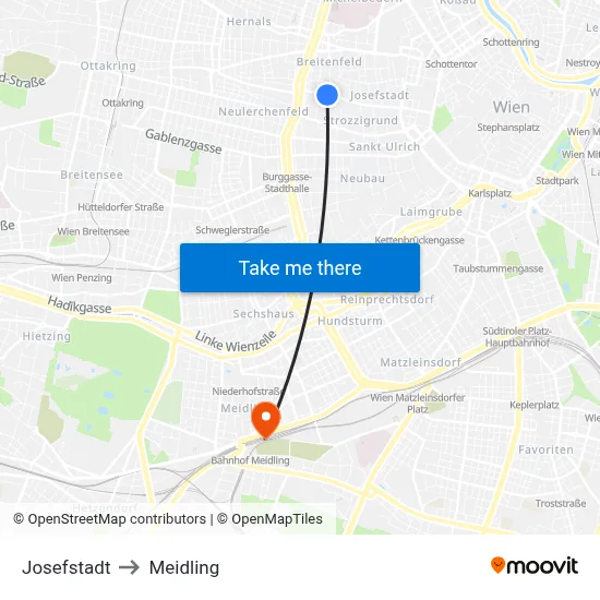 Josefstadt to Meidling map