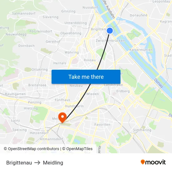 Brigittenau to Meidling map
