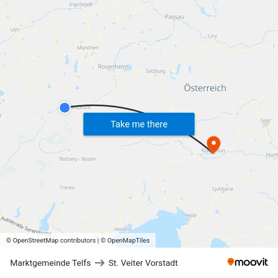 Marktgemeinde Telfs to St. Veiter Vorstadt map