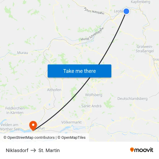 Niklasdorf to St. Martin map