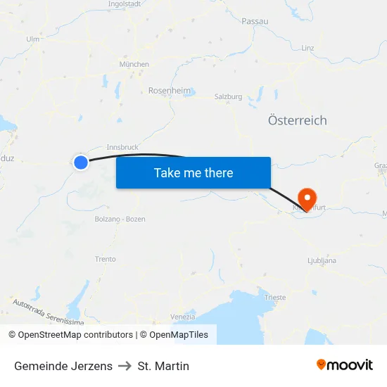 Gemeinde Jerzens to St. Martin map