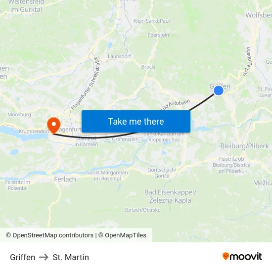 Griffen to St. Martin map