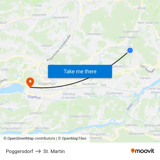 Poggersdorf to St. Martin map