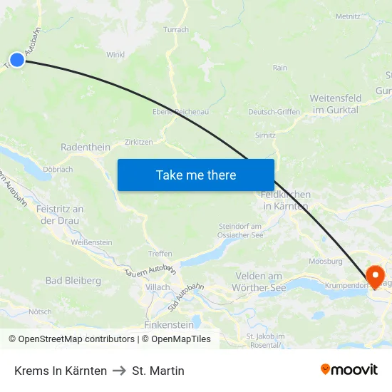 Krems In Kärnten to St. Martin map