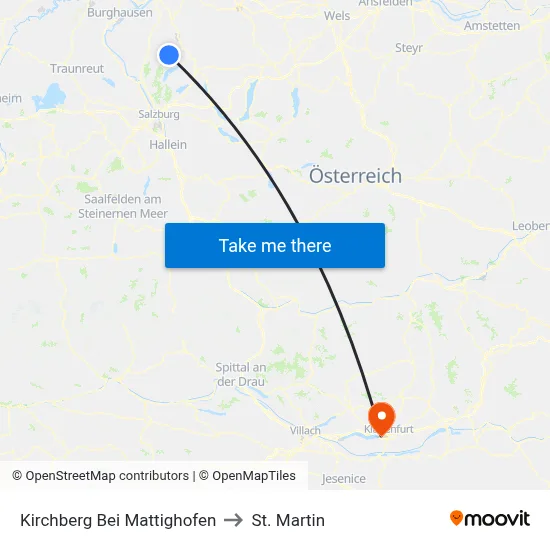 Kirchberg Bei Mattighofen to St. Martin map