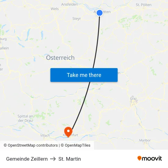 Gemeinde Zeillern to St. Martin map