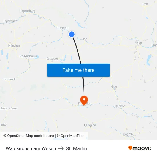 Waldkirchen am Wesen to St. Martin map