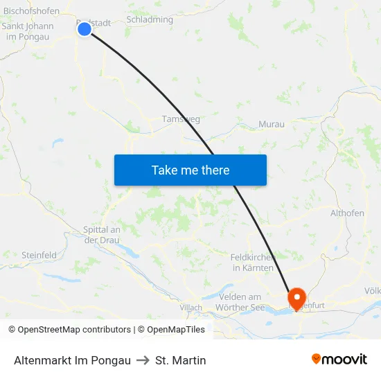 Altenmarkt Im Pongau to St. Martin map