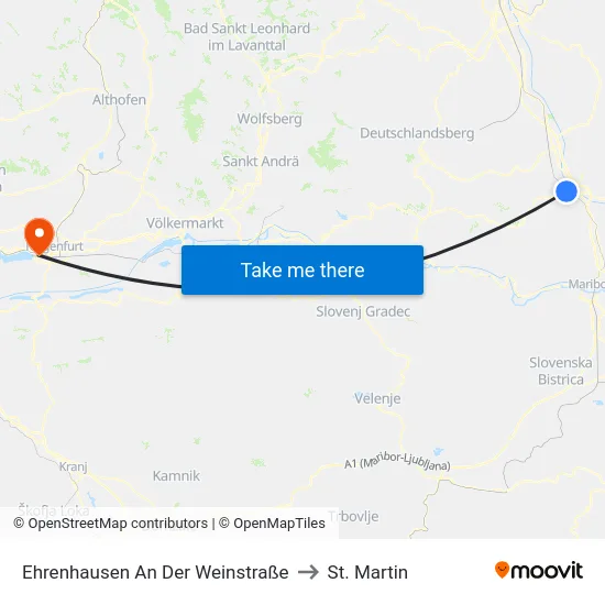 Ehrenhausen An Der Weinstraße to St. Martin map