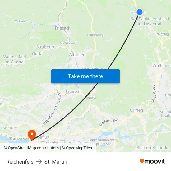 Reichenfels to St. Martin map