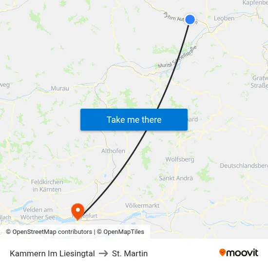 Kammern Im Liesingtal to St. Martin map