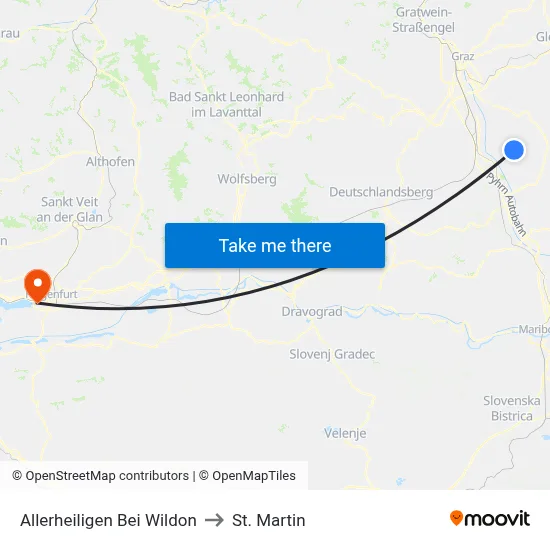 Allerheiligen Bei Wildon to St. Martin map