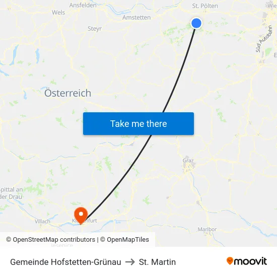 Gemeinde Hofstetten-Grünau to St. Martin map