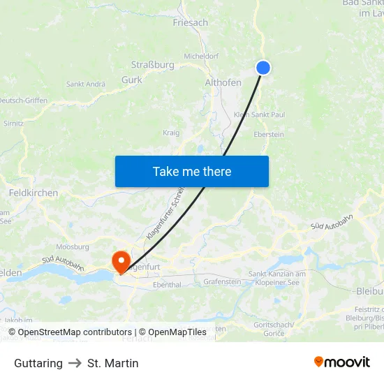 Guttaring to St. Martin map