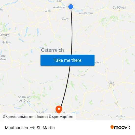 Mauthausen to St. Martin map