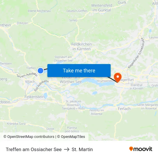 Treffen am Ossiacher See to St. Martin map