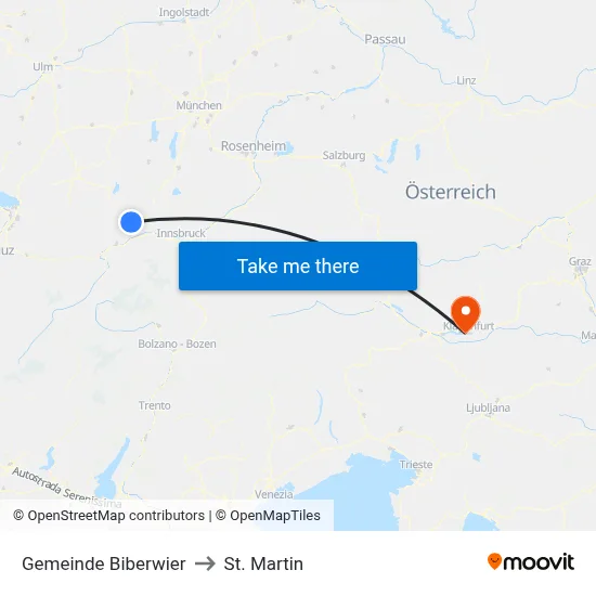 Gemeinde Biberwier to St. Martin map