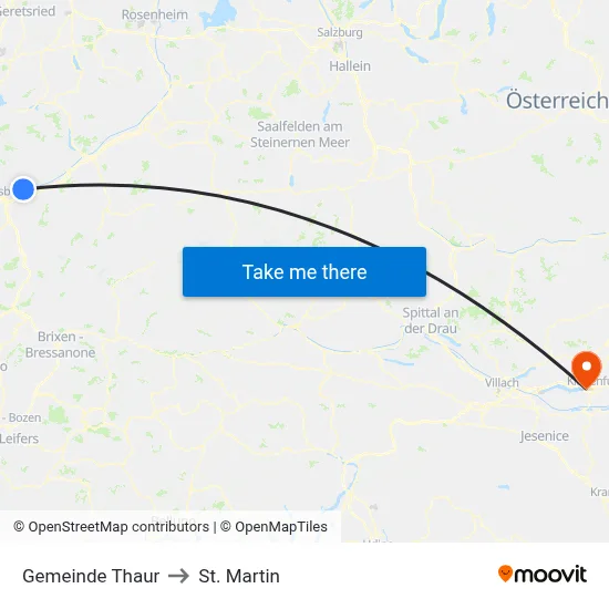 Gemeinde Thaur to St. Martin map